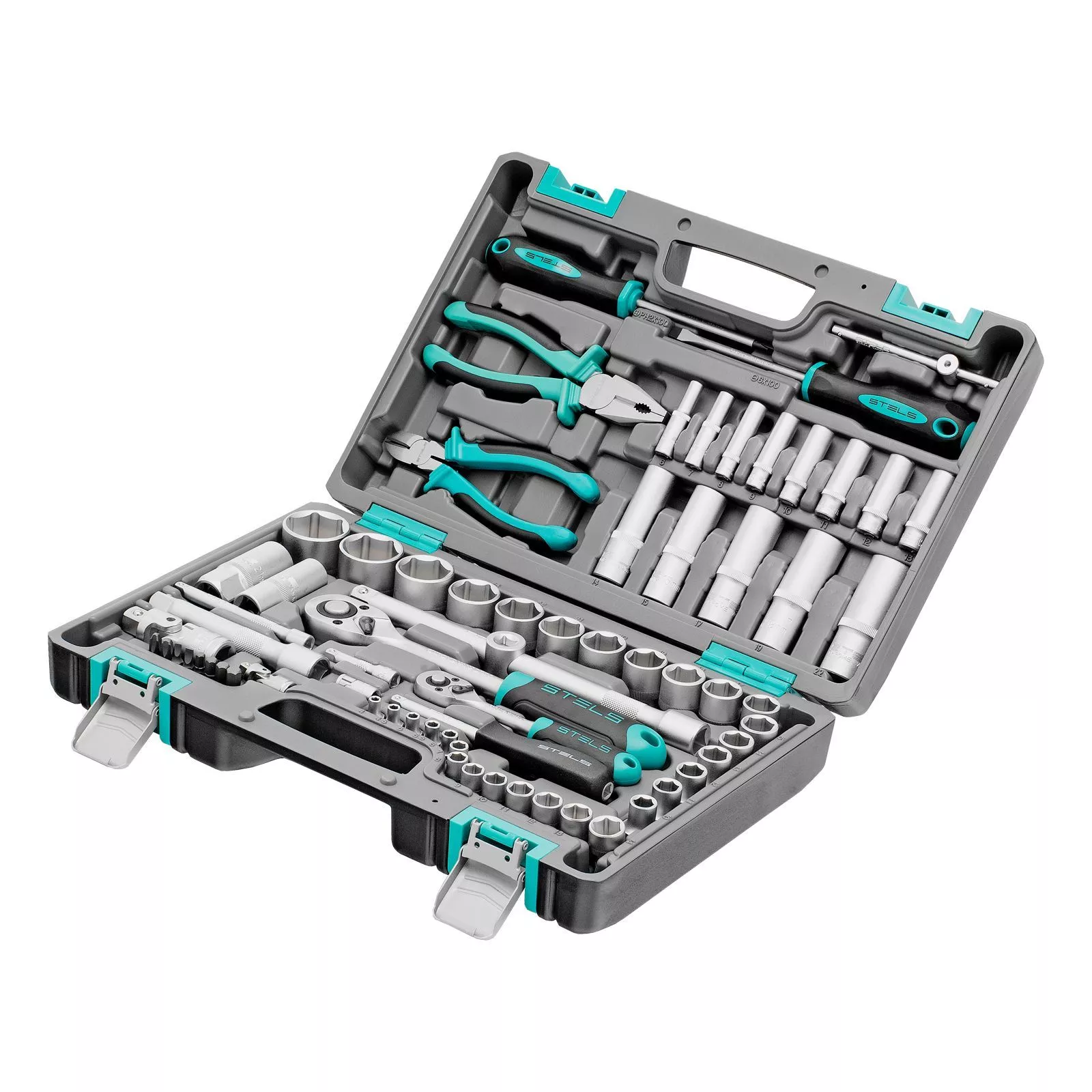 Набор инструментов, 1/2", 1/4", CrV, пластиковый кейс 69 предметов Stels