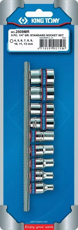 Набор торцевых головок 1/4", шестигранные, 4-13 мм, 9 предметов KING TONY 2509MR