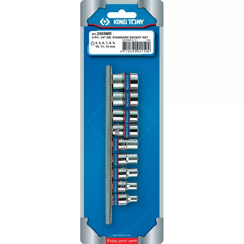 Набор торцевых головок 1/4", шестигранные, 4-13 мм, 9 предметов KING TONY 2509MR