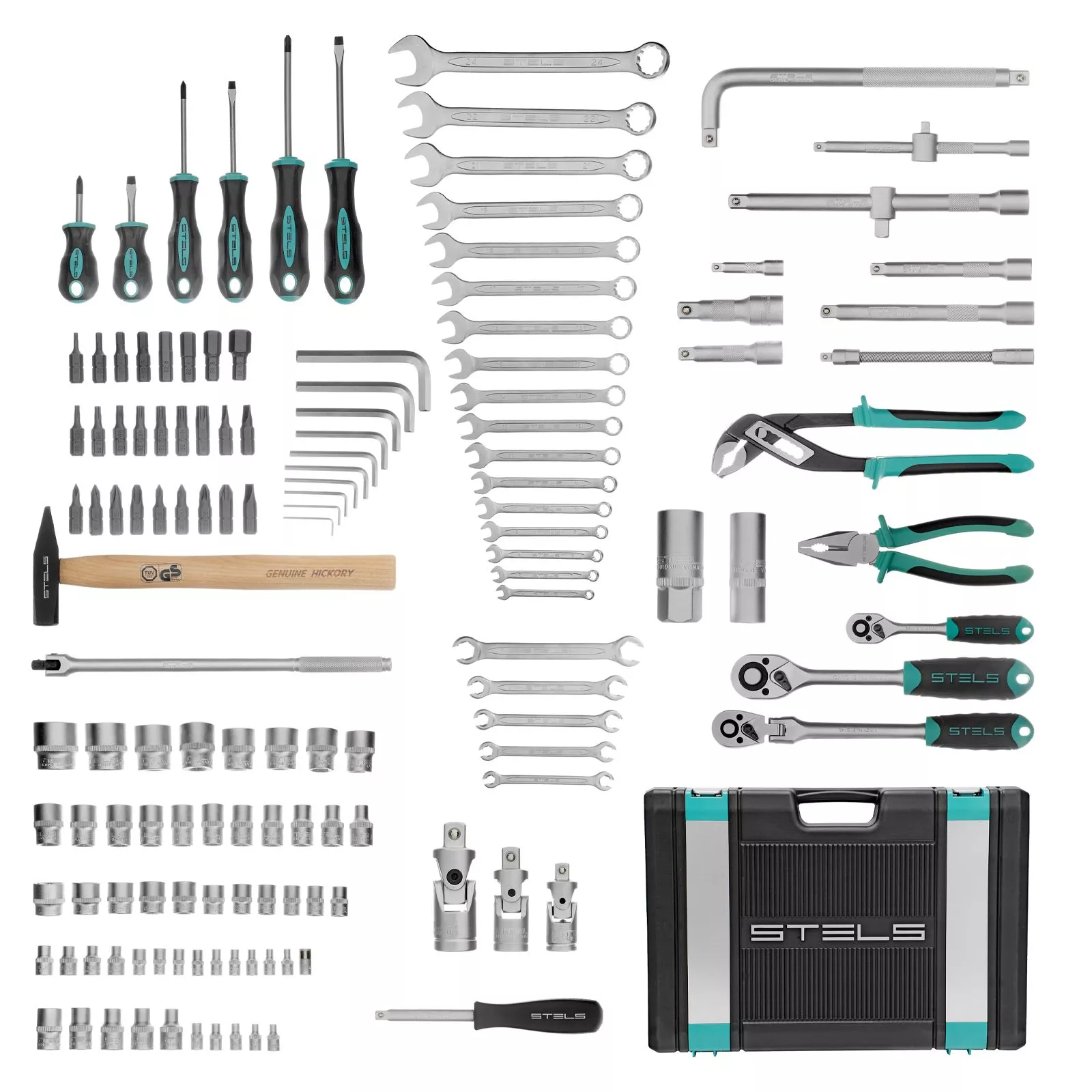 Набор инструментов, 1/2",3/8", 1/4", CrV, пластиковый кейс 142 предмета Stels