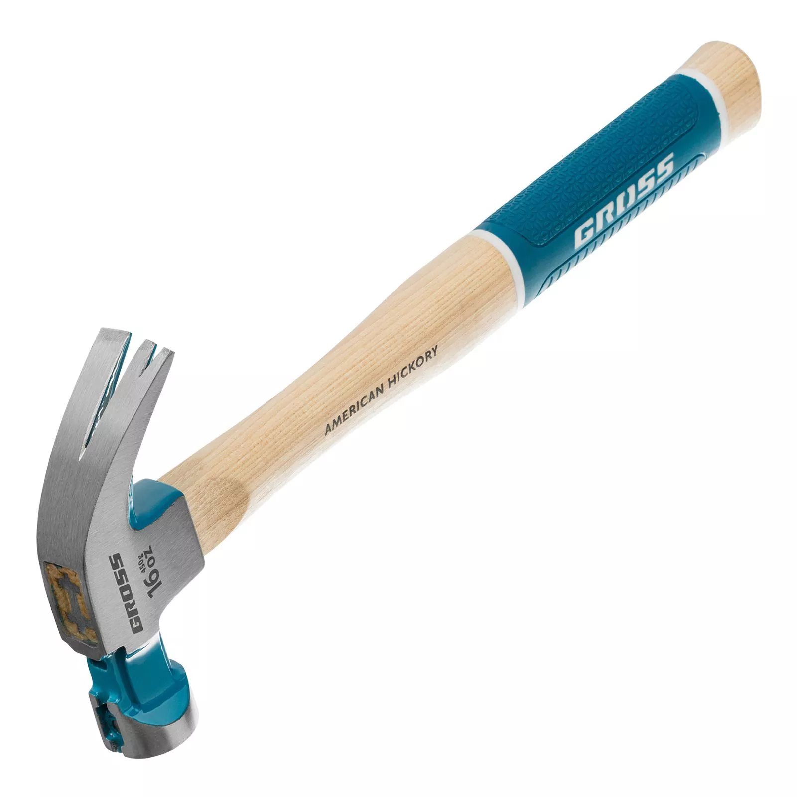 Молоток-гвоздодер, 450 г, угол 45, магнит, обрезиненная рукоятка American hickory GROSS