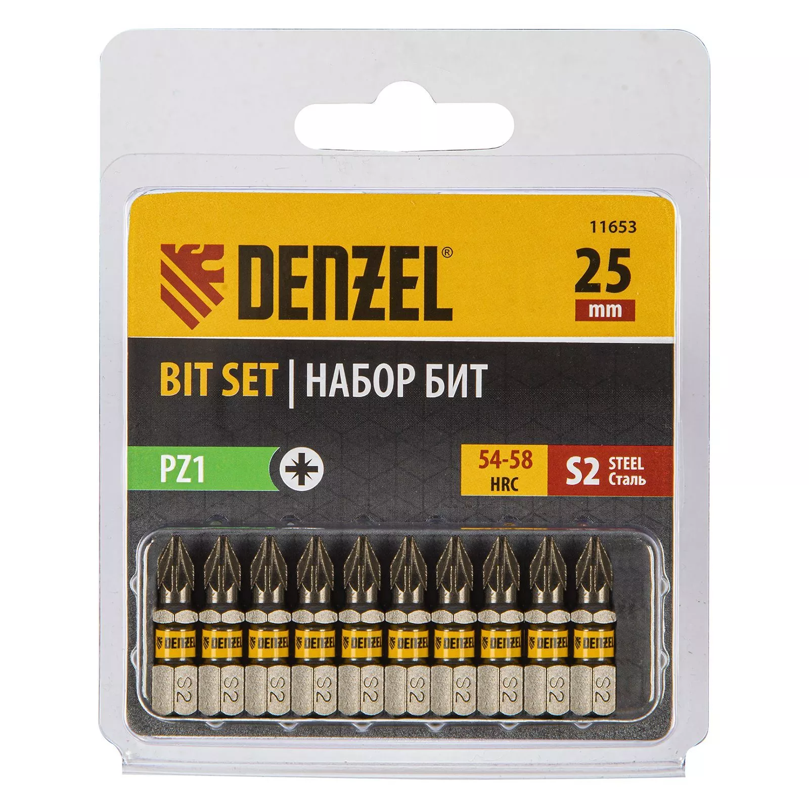 Бита PZ1х25, сталь S2, шестигранный профиль, 10 шт. Е 6,3 Denzel