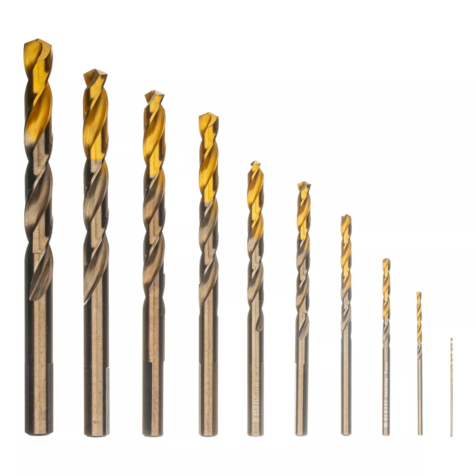 Набор сверл по металлу, 1-10 мм, Р6М5К8-TiN, Golden Tip, 10 шт Denzel