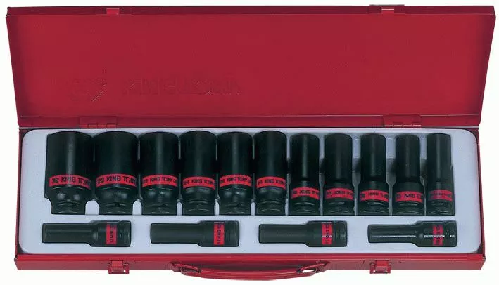 Набор ударных глубоких торцевых головок 1/2", шестигранные, 3/8"-1&1/4", 15 предметов KING TONY 4416SP