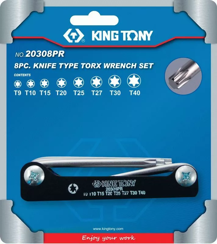 Набор Г-образных Torx, T9-T40, складные, 8 предметов KING TONY 20308PR