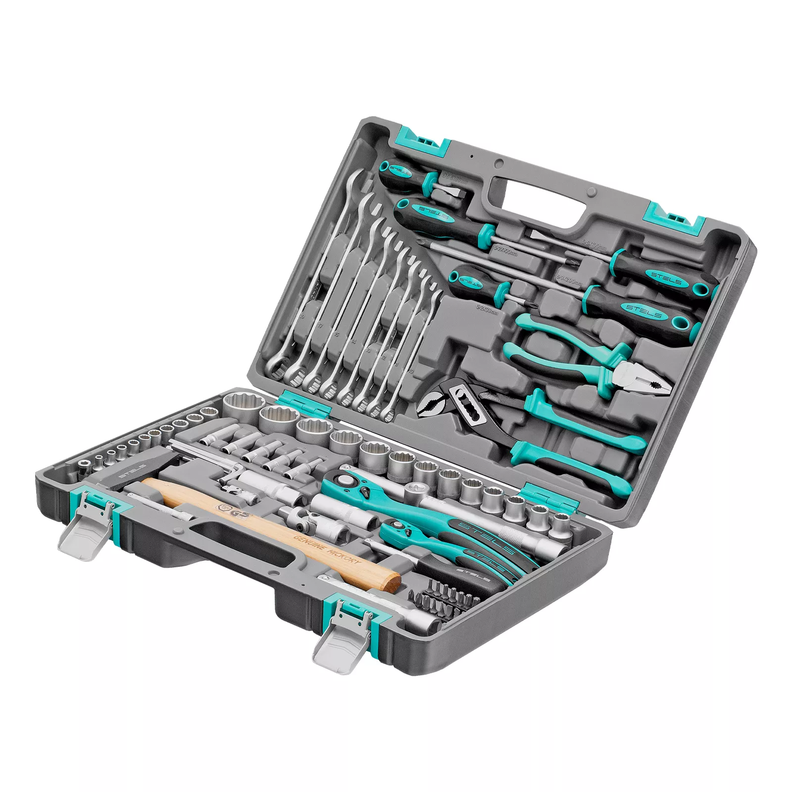 Набор инструментов, 1/2", 1/4", CrV, 12 гранные головки, пластиковый кейс, 76 предметов Stels