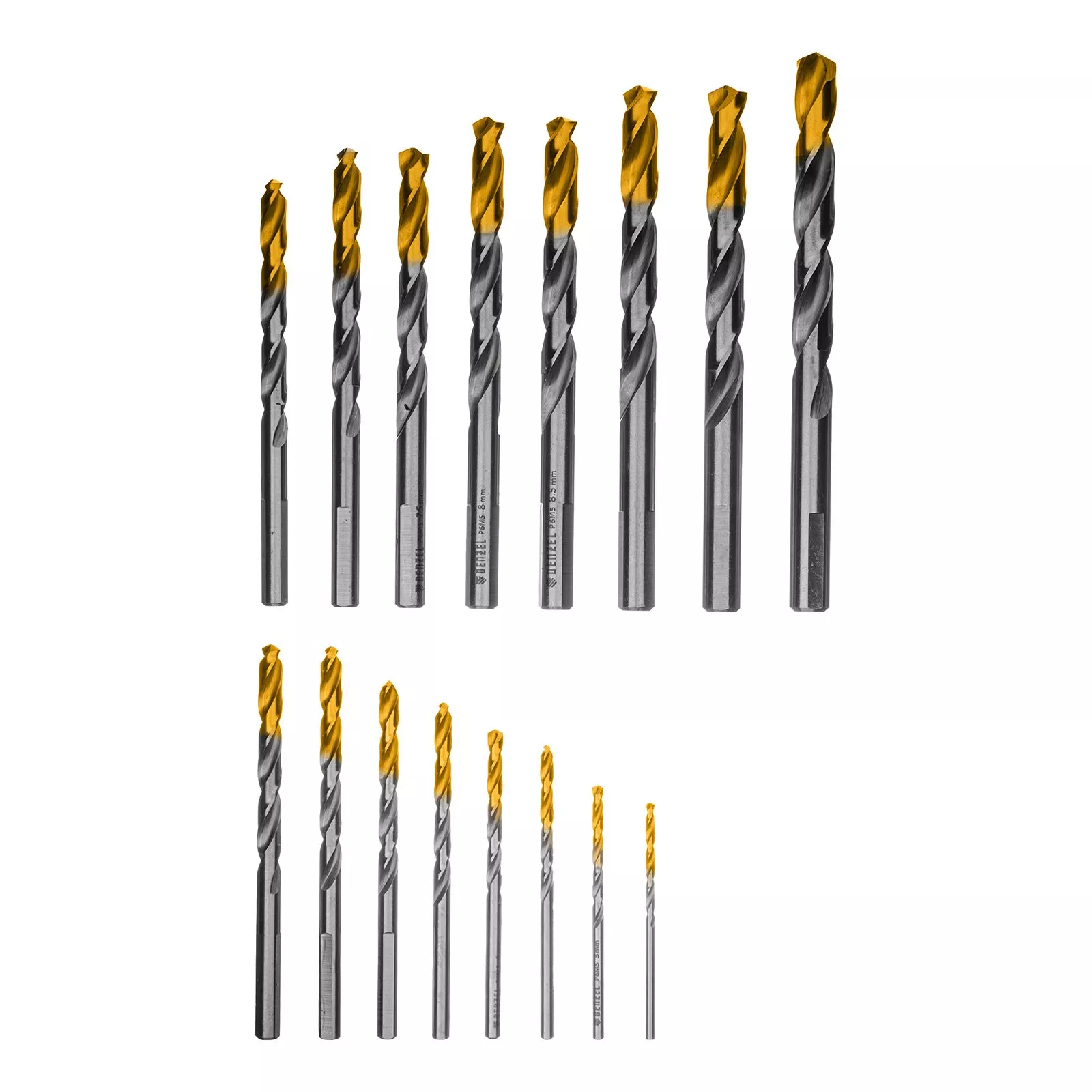Набор сверл по металлу, 1-10 мм, Р6М5-TiN, Golden Tip, 19 шт Denzel