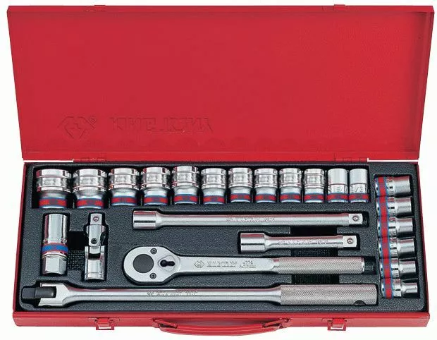 Набор торцевых головок с принадлежностями 1/2", шестигранные, 3/8-1&1/4", 24 предмета KING TONY 4532SR