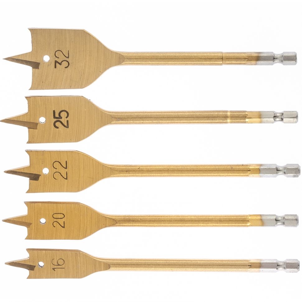 Набор сверл перовых по дереву, 16-20-22-25-32 мм, 5 шт, пластиковый кейс, Matrix