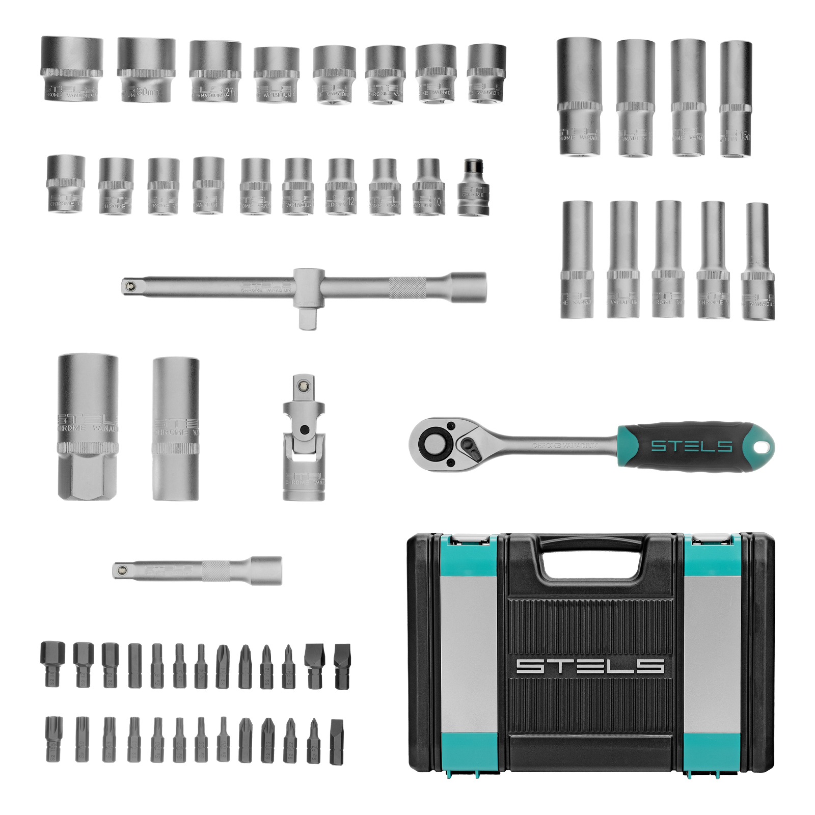 Набор инструментов, 1/2", CrV, пластиковый кейс 60 предметов Stels