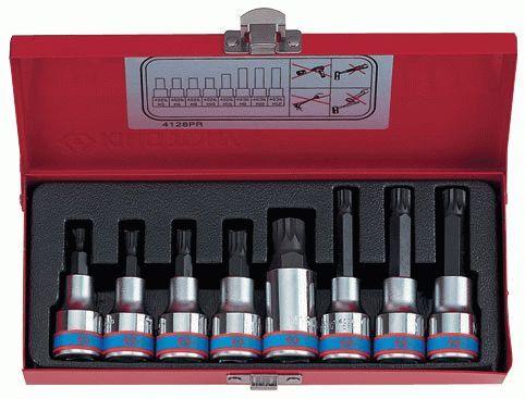 Набор торцевых насадок 1/2", Spline, M5-M16, L = 80 мм, 8 предметов KING TONY 4128PR