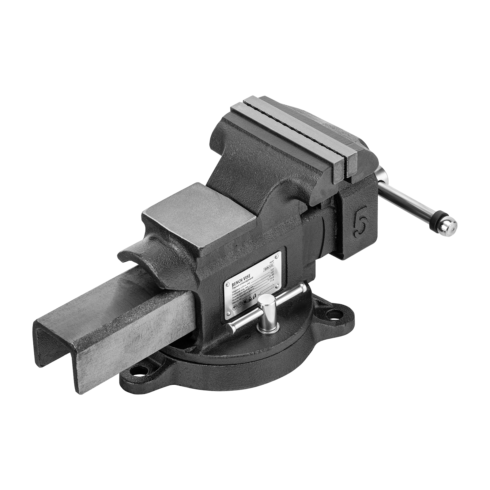 Тиски слесарные BVH-125, 125 мм, поворотные, стальная направляющая, с наковальней //Denzel