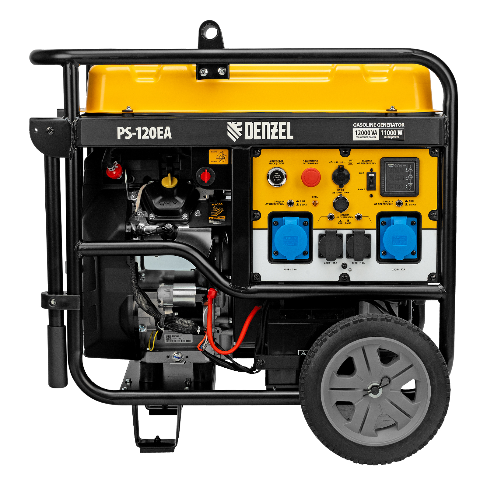 Генератор бензиновый PS-120EA, 12 кВт,230 В, 40л, разъем ATS,эл.старт Denzel