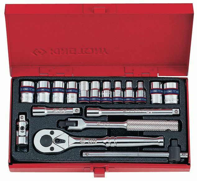 Набор торцевых головок с принадлежностями 1/4", шестигранные, 4-12 мм, 18 предметов KING TONY 2519MR