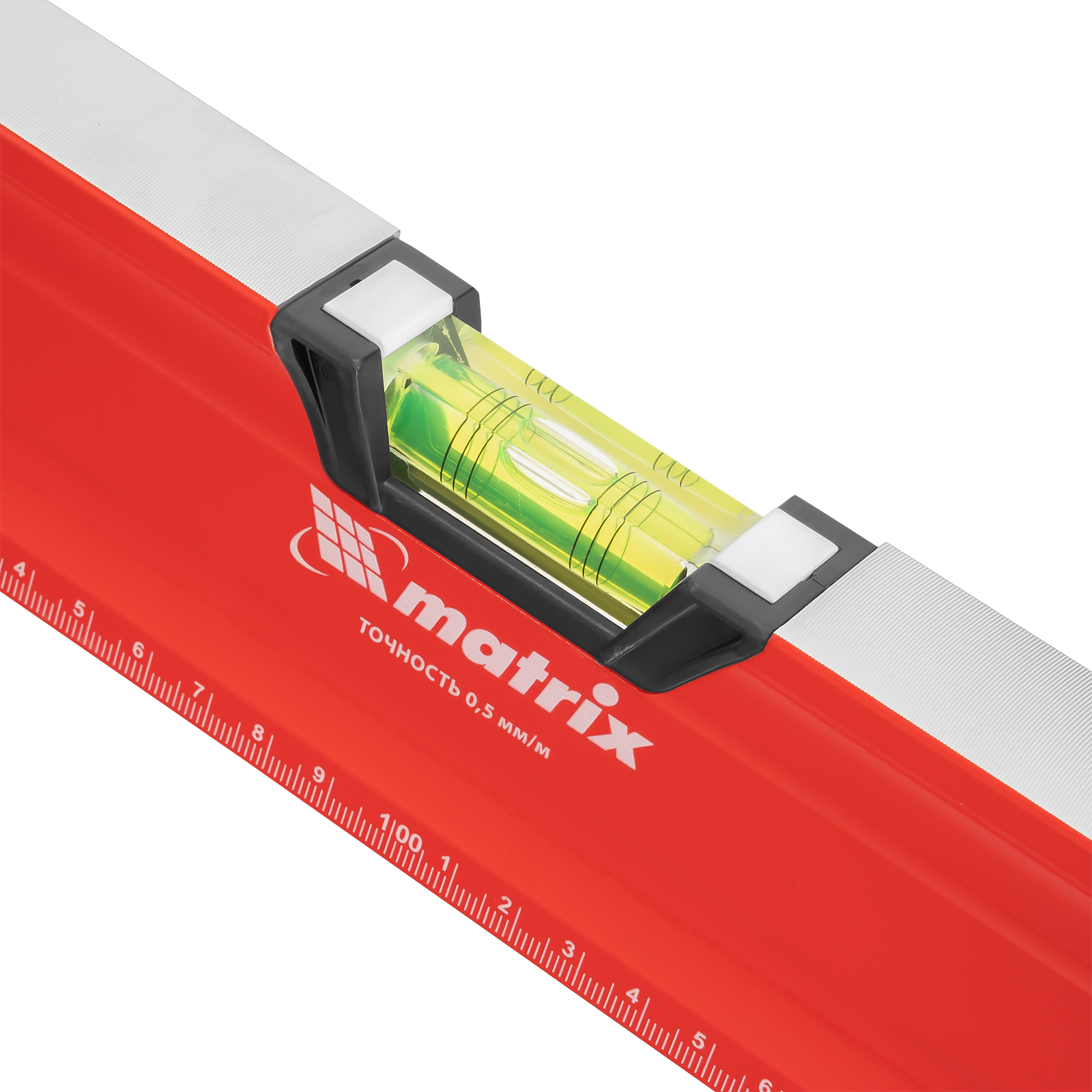 Уровень алюминиевый, магнит, фрезерованный, 3 глазка (1 зеркальный) двухкомпонентные рукоятки, 2000 мм Matrix