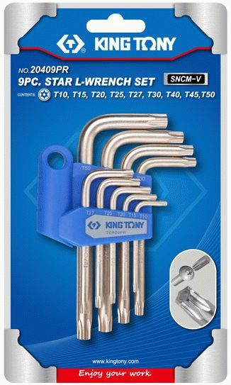 Набор Г-образных Torx, T10H-T50H, короткие, с отверстием, 9 предметов KING TONY 20409PR