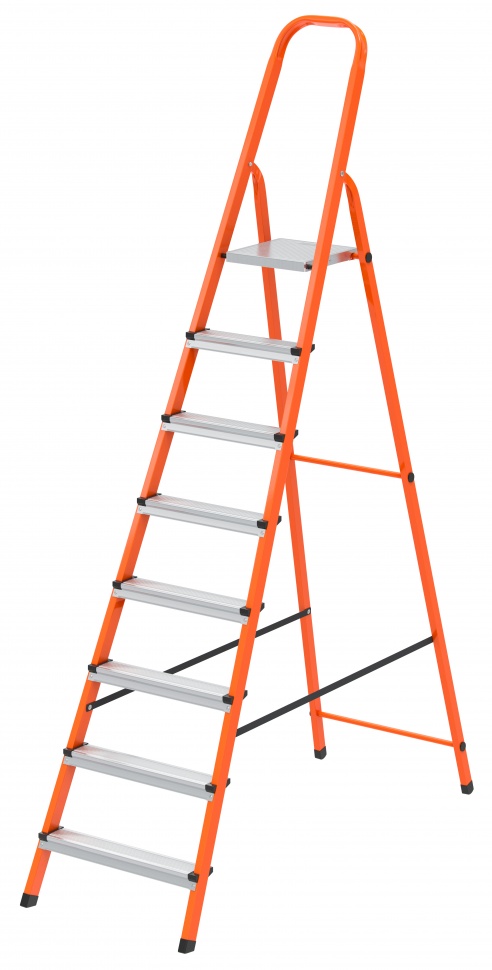 Стремянка, 8 ступеней, стальной профиль, ступени сталь, оранжевая, Россия, Сибртех