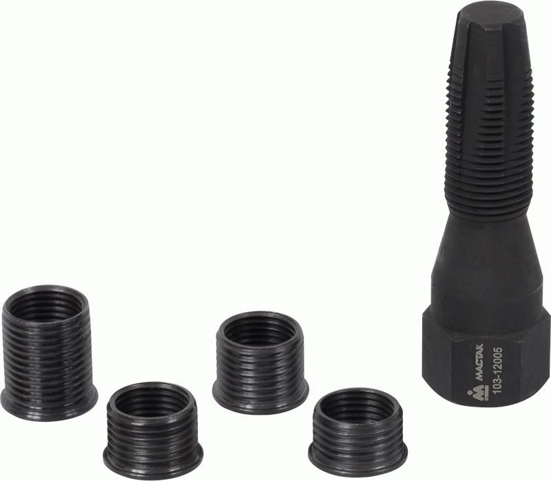 Метчик для восстановления свечной резьбы, набор ремонтных вставок (футорок), 5 предметов МАСТАК 103-12005