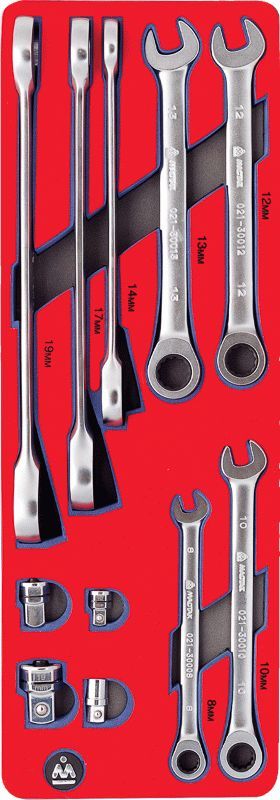 Набор комбинированных ключей с трещоткой, ложемент, 11 предметов МАСТАК 5-21311