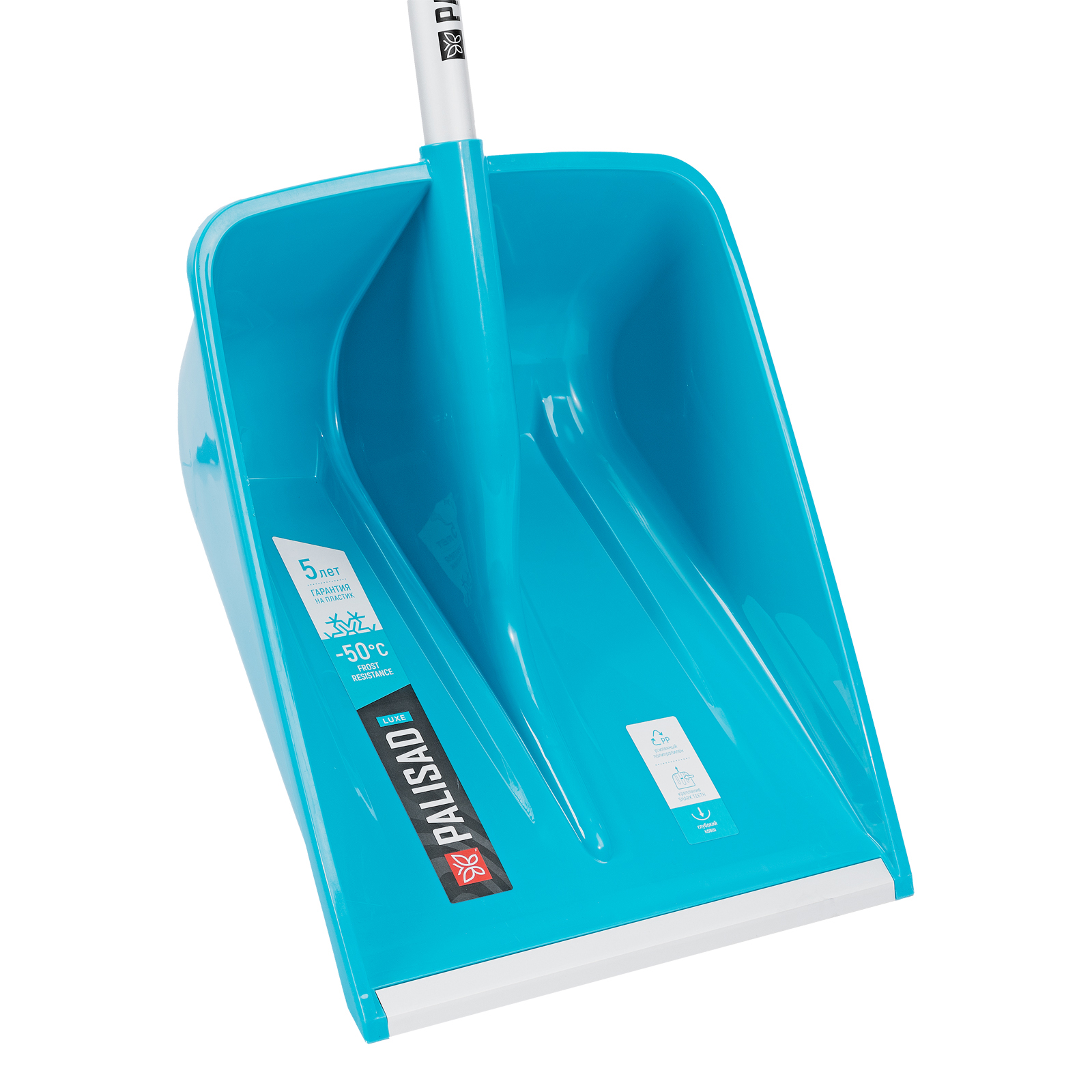 Лопата для уборки снега, полипропилен, 365х460х1500мм, алюминиевый черенок, ПВХ накладка, LUXE Palisad