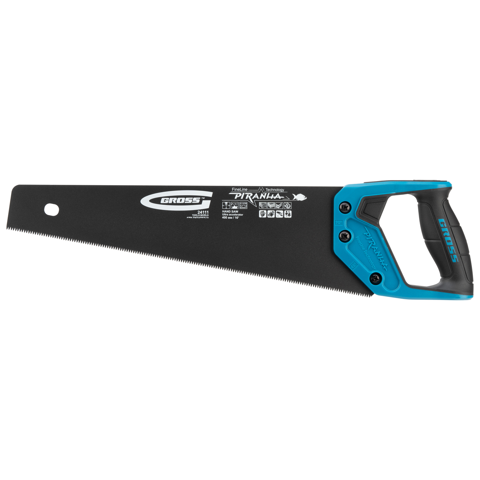 Ножовка по дереву "Piranha", 400 мм, 11-12 TPI, зуб-3D, каленый зуб, тефлоновое покрытие полотна, двухкомпонентная рукоятка Gross