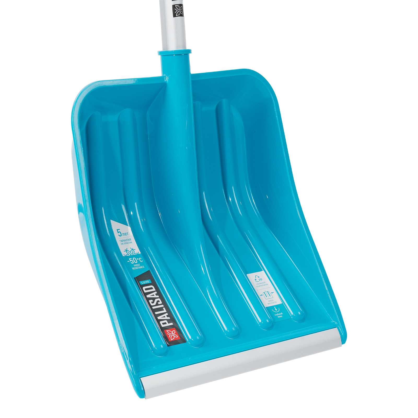 Лопата для уборки снега, полипропилен, 350х405х1300мм, алюминиевый черенок, ПВХ накладка, LUXE Palisad