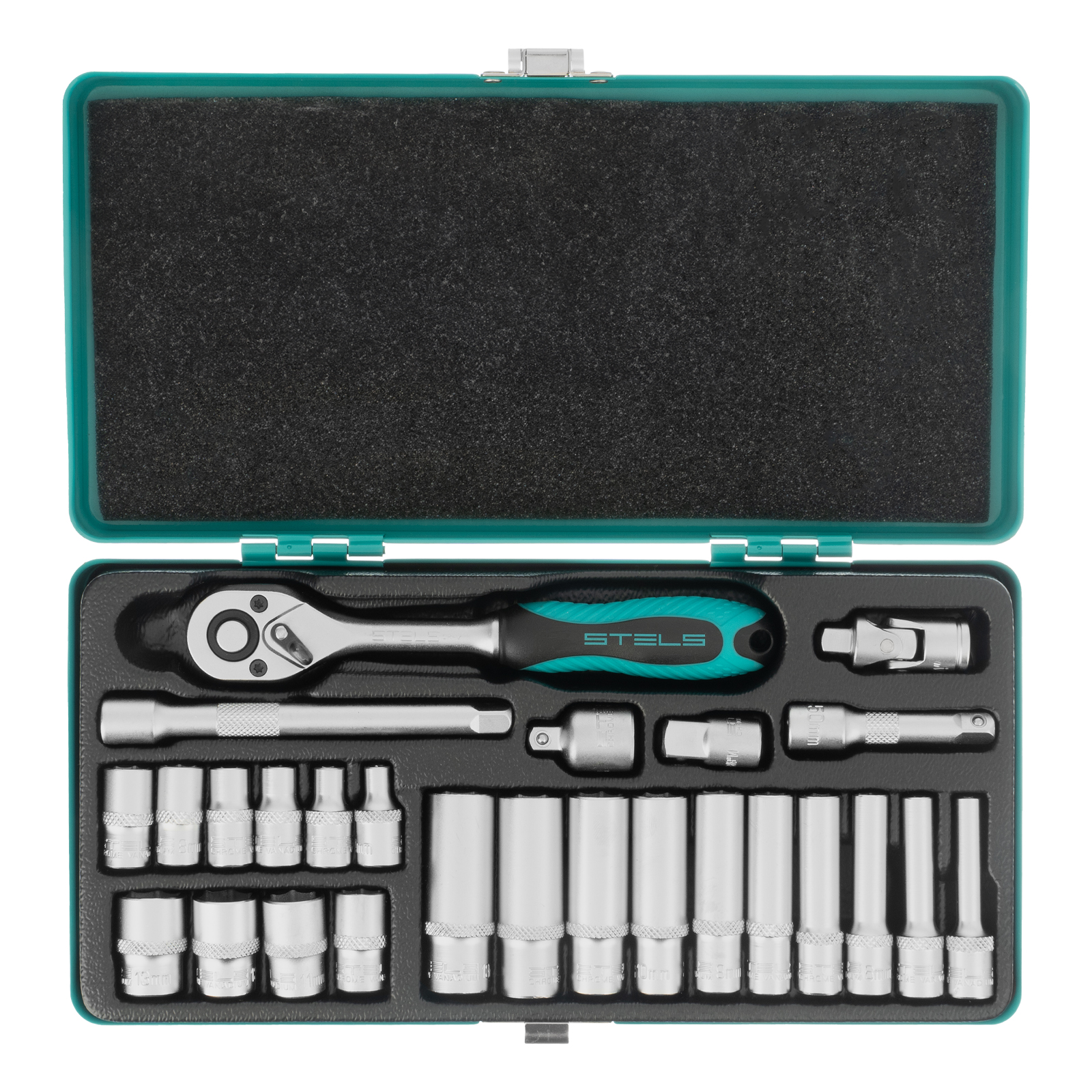 Набор торцевых головок с трещоткой, 1/4", 26 предметов Stels
