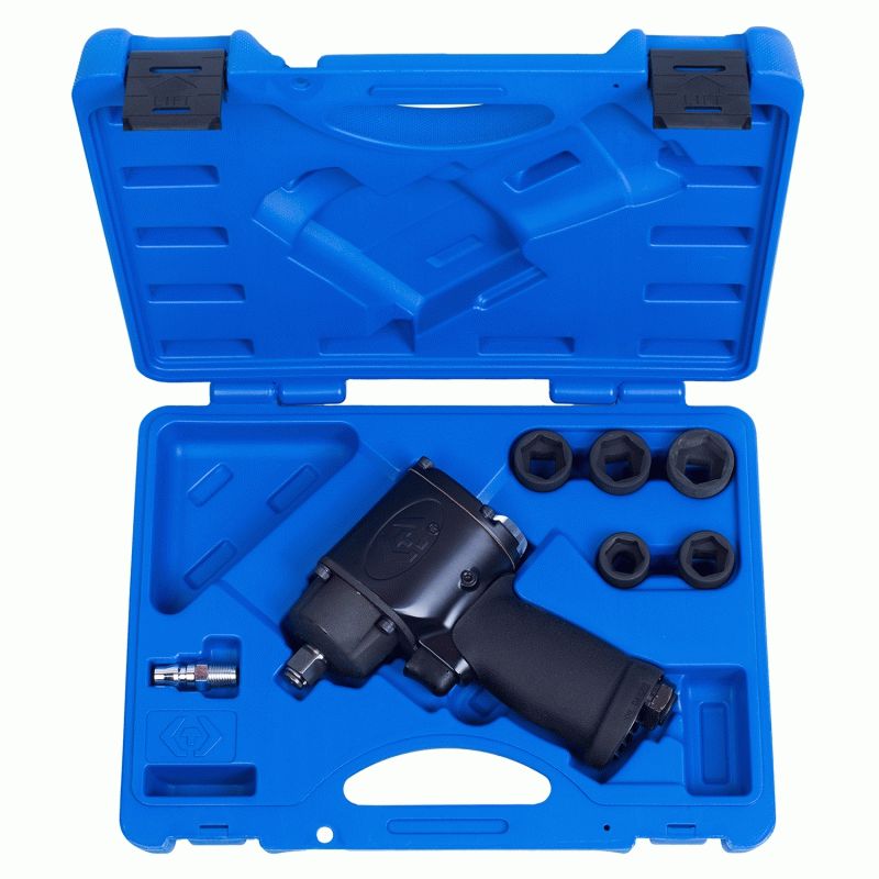 Гайковерт пневматический ударный 1/2", 610 Нм, с комплектом головок, 7 предметов KING TONY P44506MP