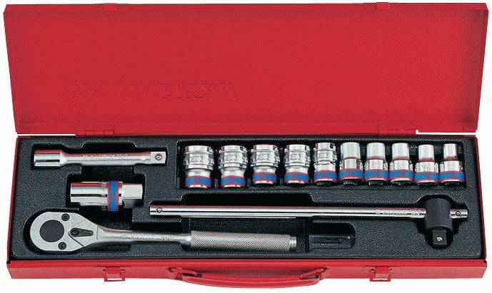 Набор торцевых головок с принадлежностями 1/2", шестигранные, 10-24 мм, 14 предметов KING TONY 4512MR