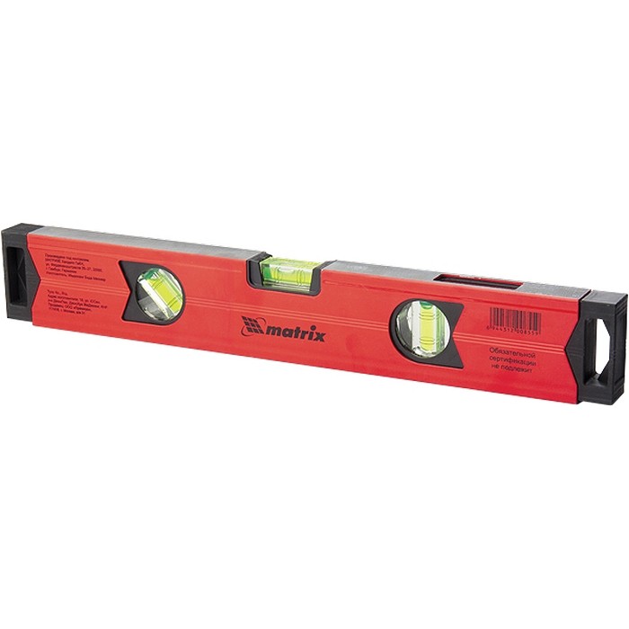 Уровень алюминиевый магнитный, 2000 мм, фрезерованный, 3 глазка (1 зеркальный) усиленный Matrix