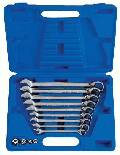 Набор комбинированных трещоточных ключей, 8-19 мм, кейс, 13 предметов KING TONY 13213MR