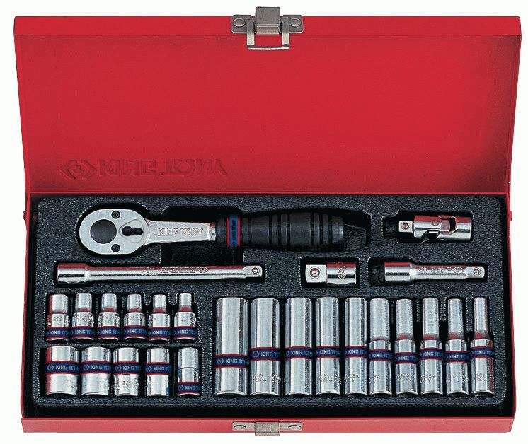 Набор торцевых головок с принадлежностями 1/4", шестигранные, 4-13 мм, 26 предметов KING TONY 2526MR