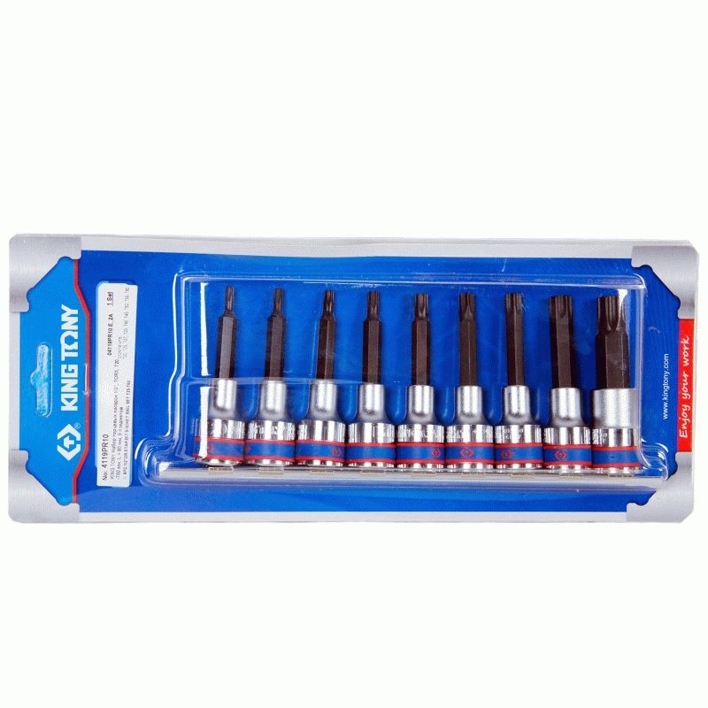 Набор торцевых насадок 1/2", Torx, Т20-Т60 мм, L = 80 мм, 9 предметов  KING TONY 4119PR10