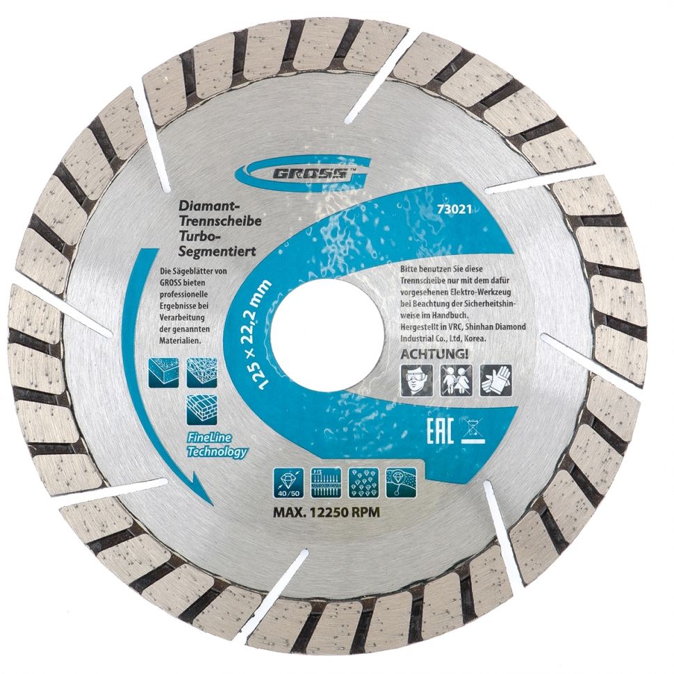 Диск алмазный, 125 х 22.2 мм, турбо-сегментный, сухая резка Gross