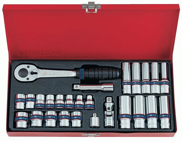 Набор торцевых головок с принадлежностями 3/8", шестигранные, 7-19 мм, 26 предметов KING TONY 3527MR