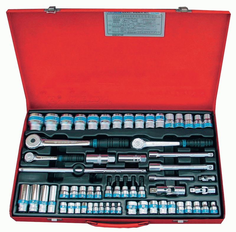 Набор торцевых головок с принадлежностями 1/4", 3/8", 1/2", шестигранные, 4-32 мм, 62 предмета KING TONY 9564MR