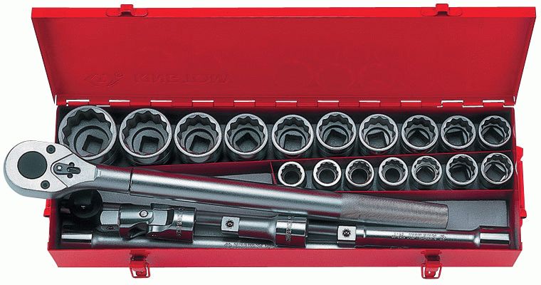 Набор торцевых головок с принадлежностями 3/4", шестигранные, 21-50 мм, 23 предмета KING TONY 6323MR