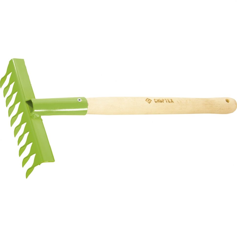 Грабли витые 10 - зубые, 200 х 390 мм, стальные, деревянная рукоятка, Агроном, Россия, Сибртех