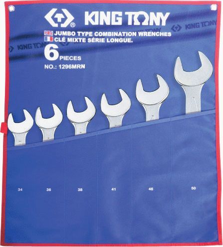 Набор комбинированных ключей, 34-50 мм, чехол из теторона, 6 предметов KING TONY 1296MRN
