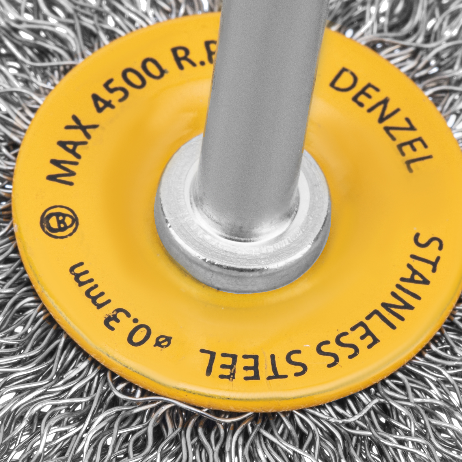 Щетка для дрели, 50 мм, Плоская, со шпилькой, нержавеющая витая проволока Denzel