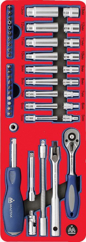 Набор торцевых головок 1/4” с принадлежностями, ложемент, 45 предметов МАСТАК 5-002045
