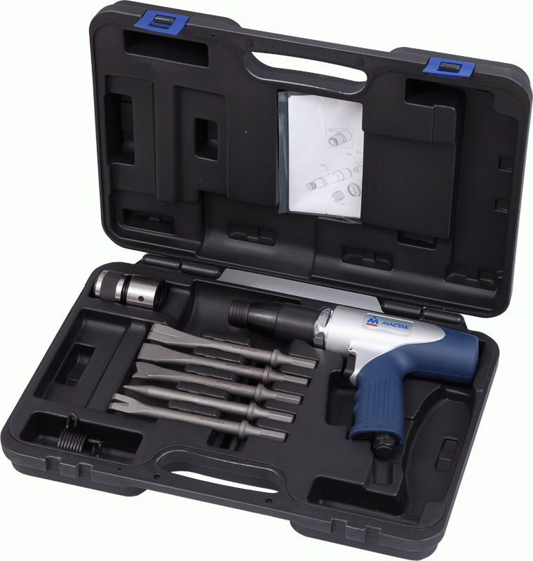 Пневмозубило 10 мм, 2000 уд/мин, с набором насадок, 8 предметов МАСТАК 650-08C