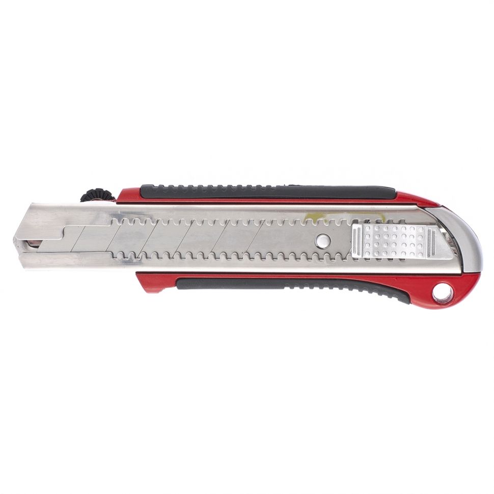 Нож, 25 мм, выдвижное лезвие, усиленная металлическая направляющая, металлическая обрезиненная рукоятка Matrix