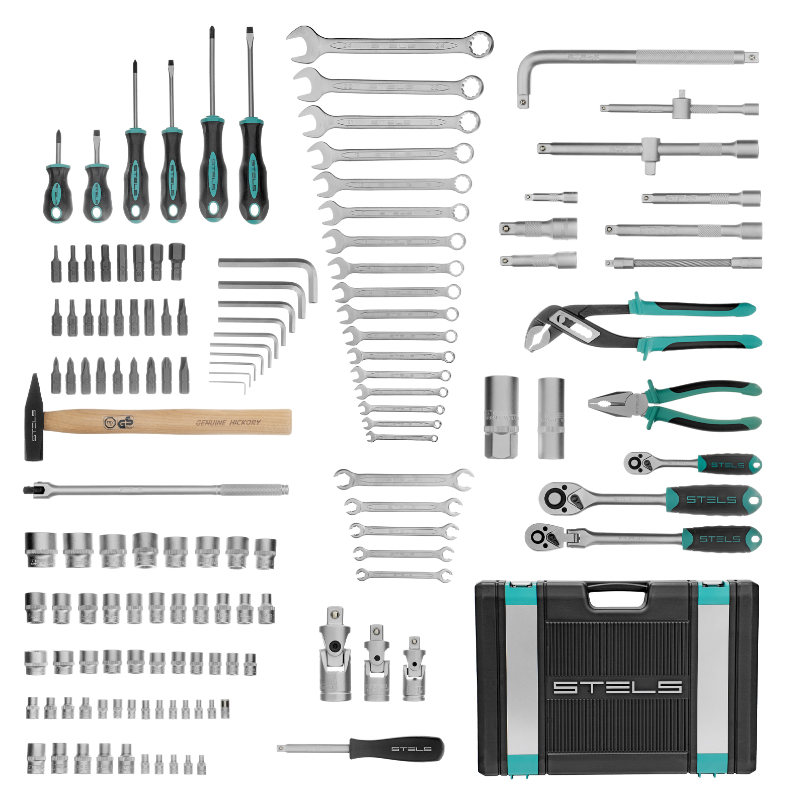 Набор инструментов, 1/2",3/8", 1/4", CrV, пластиковый кейс 142 предмета Stels