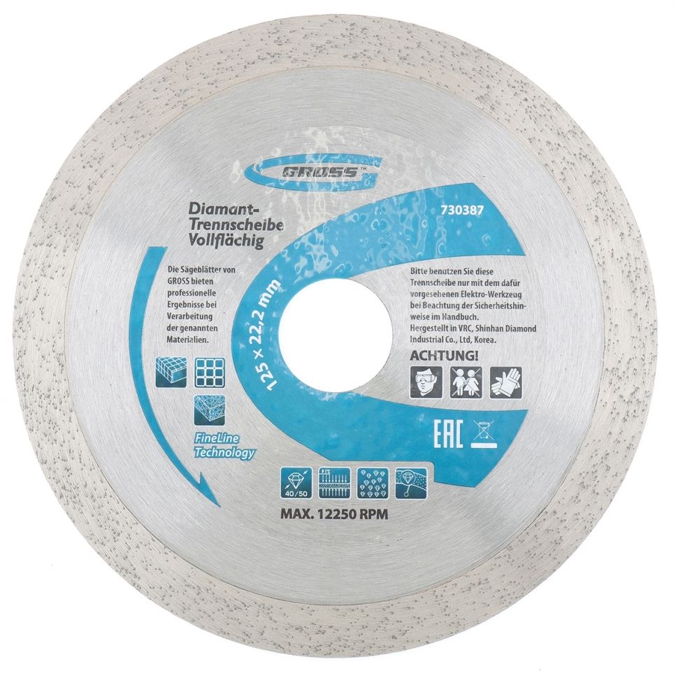 Диск алмазный, 180 х 22.2 мм, сплошной, мокрая резка Gross