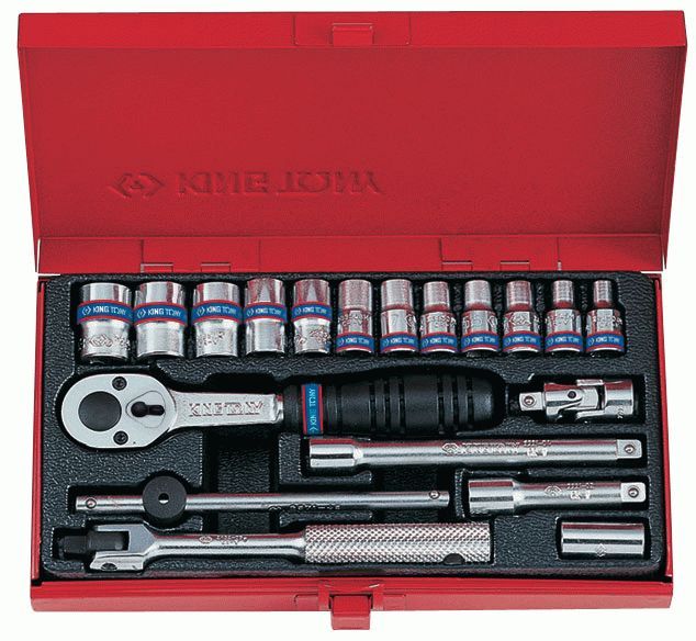 Набор торцевых головок с принадлежностями 1/4", шестигранные, 4-13 мм, 19 предметов KING TONY 2521MR