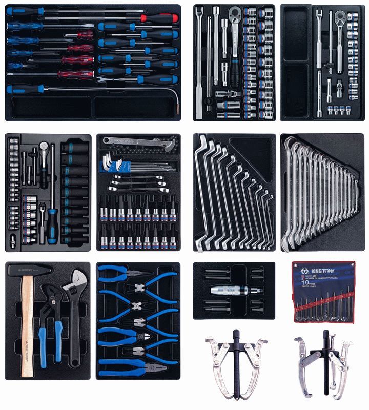 Набор инструментов "BASTION" для тележки, 10 ложементов, 204 предмета KING TONY 946-100MRD-MT