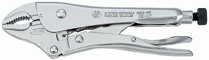 Зажим с фиксатором 185 мм, с закругленными губками KING TONY 6011-07R