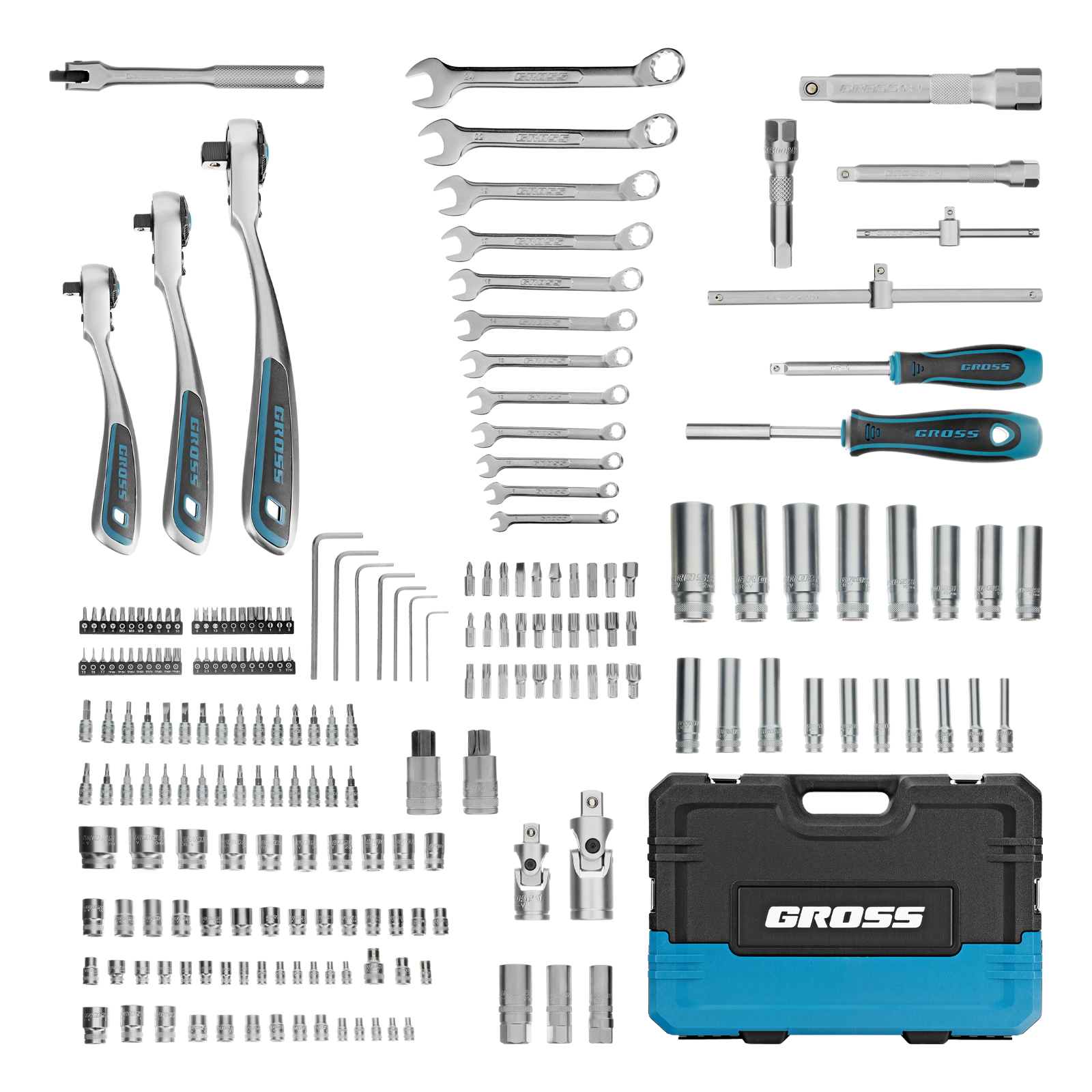 Набор инструментов, 1/2", 3/8", 1/4", CrV, 120 зубьев, 216 предметов Gross