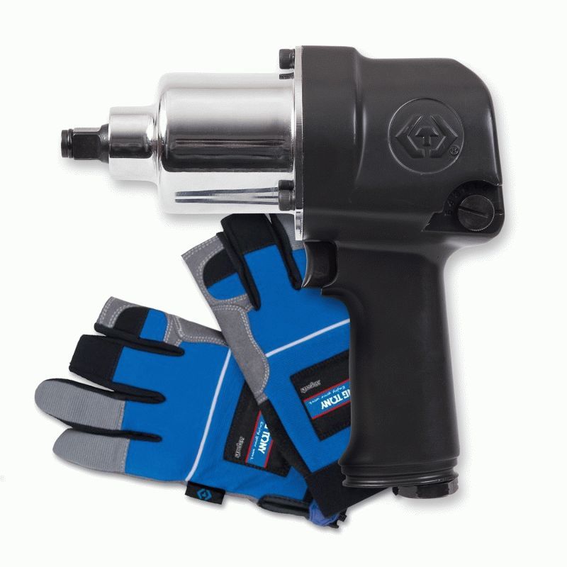 Гайковерт пневматический ударный 1/2", 881 Нм, в комплекте перчатки антивибрационные KING TONY P33411-050E